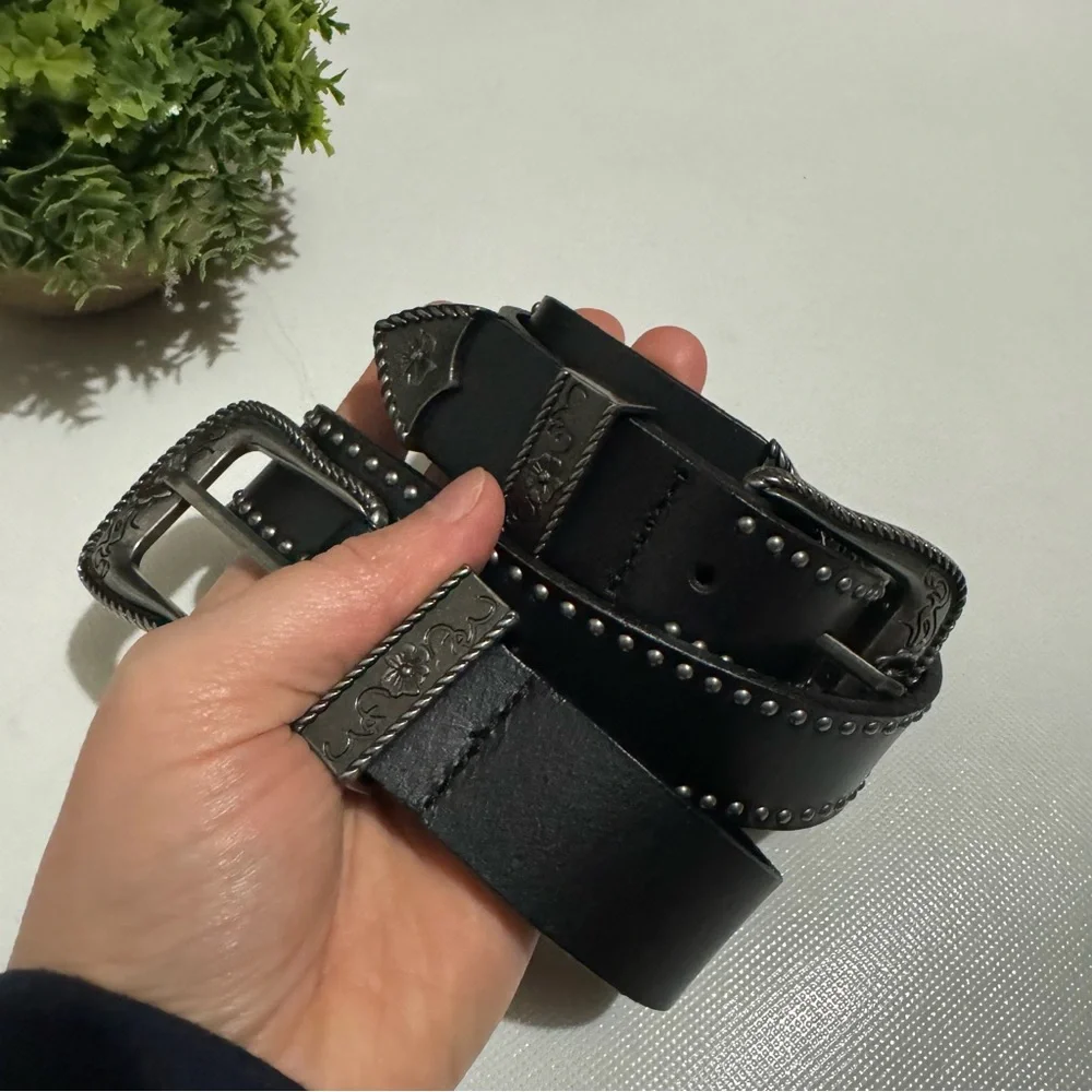 Double Buckle Leather Western Rodeo Festival‎ Belt Women’s Size Medium